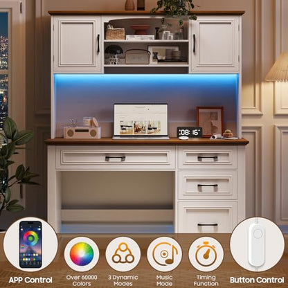 Farmhouse 67" H Executive Desk with Hutch, LED Light and Charging Station, view 8