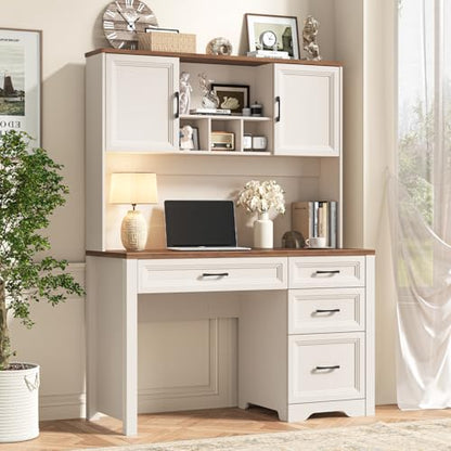 Farmhouse Executive Desk with 4 Drawers and Storage Cabinet, view 2