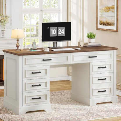 58" Executive Desk with 7 Drawers, Large Computer Desk with Charging Station, view 2