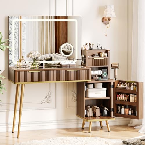 Makeup Vanity Desk with HD & 5X Magnifying Mirror and Lights, view 6