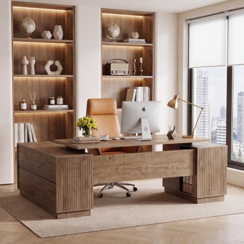 80" L-Shaped Executive Desk, Large Home Office Computer Desk with Drawers, view 2