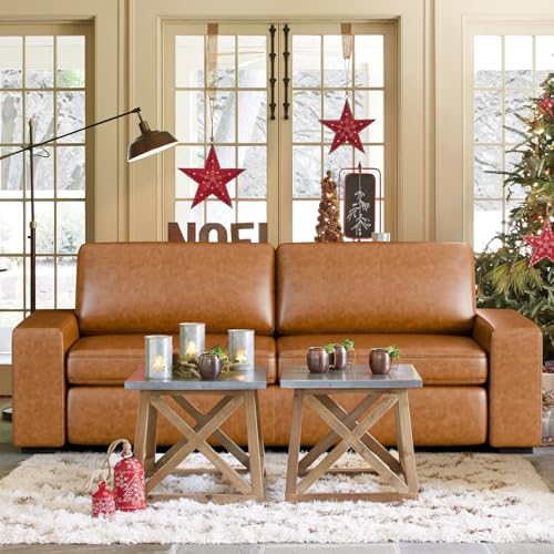 85" Faux Leather Sofa Couches, 3 Seater Mid-Century Modern Sofa with Extra Deep Seats, Upholstered Cushion&Removable Cover, Comfy Couch for Small Space Living Room Apartment, Brown