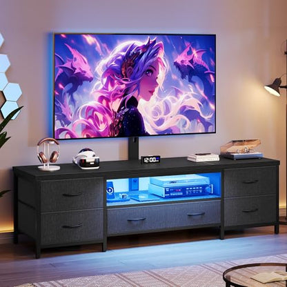 TV Stand with Mount for 75 Inch TV, w/LED & Outlets, 71'' Black, view 3