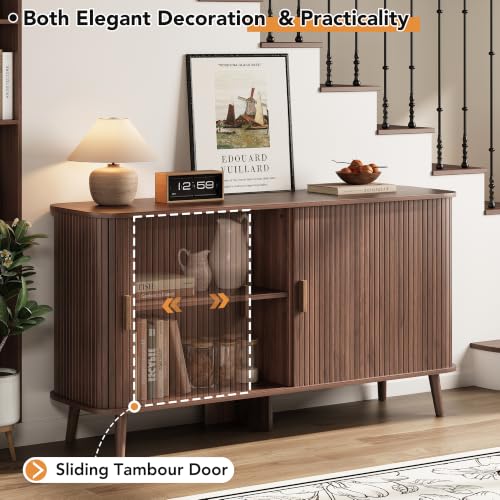 55" Fluted Sideboard Buffet Cabinet with Sliding Door, view 5