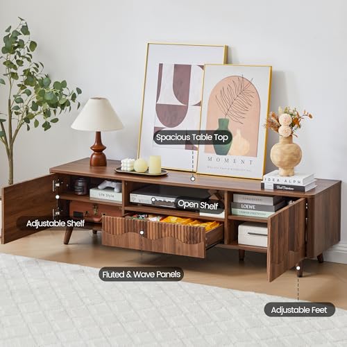 Walnut 62.2” Fluted Wave TV Stand for TVs up to 75”, view 5