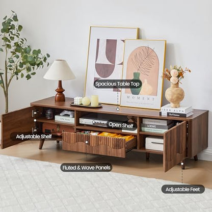 Walnut 62.2” Fluted Wave TV Stand for TVs up to 75”, view 5