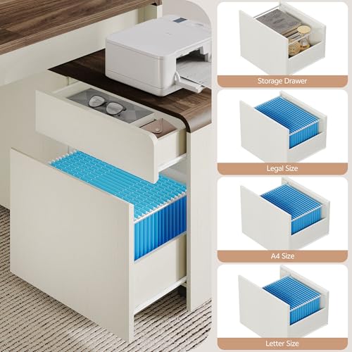 78.7 Inch Large L Shaped Desk with Drawers, White & Walnut, 2 Pack, view 6