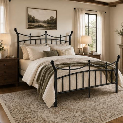 Full Size Metal Bed Frame, Victorian Crown Style, Black, view 4