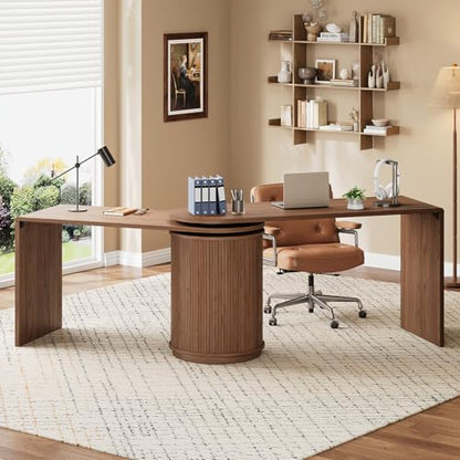 60 in L Shaped Desks,360° Rotating Swivel Corner Desk,Walnut, view 4