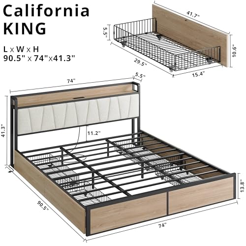 California King Bed Frame with 4 Storage Drawers & Charged, view 3