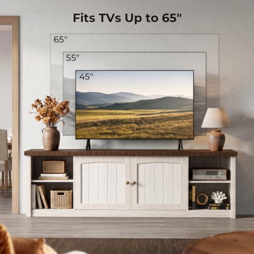 Farmhouse TV Stand with Storage Cabinet & Shelves for 65 Inch TVs, view 5