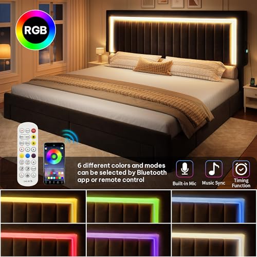 King Size Bed Frame with Adjustable Headboard & 4 Storage Drawers, view 4