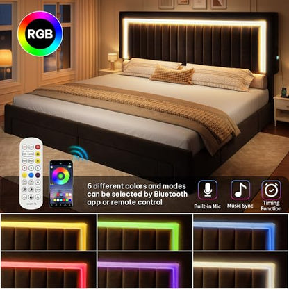 King Size Bed Frame with Adjustable Headboard & 4 Storage Drawers, view 4