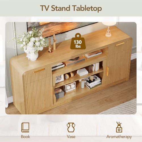 70" Fluted TV Stand with Storage, Entertainment Center for TVs Up to 80", view 4