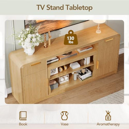 70" Fluted TV Stand with Storage, Entertainment Center for TVs Up to 80", view 4