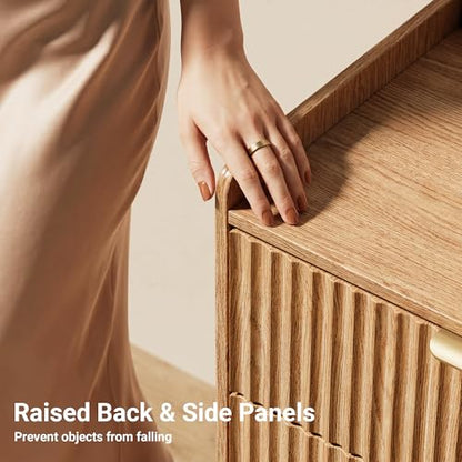 Fluted Dresser for Bedroom 6-Drawer Chest of Drawers, Natural Oak, view 6