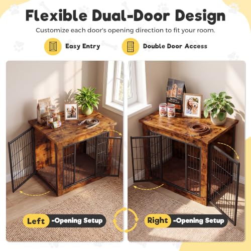3-in-1 Wooden Dog Crate Furniture, Side Table & Kennel with Cushion, view 3