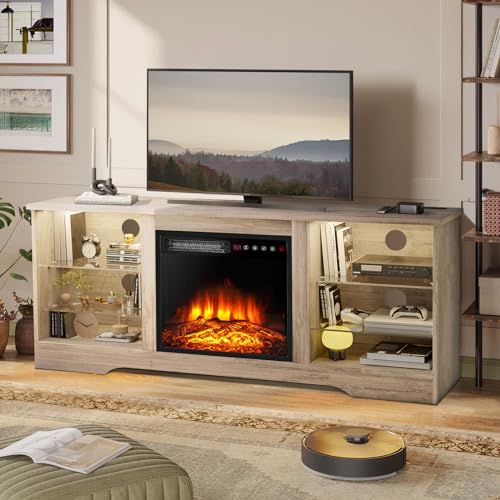 58" Fireplace TV Stand for TVs up to 65", Gray, view 4
