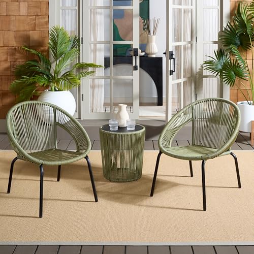 SAFAVIEH Outdoor Patio Furniture Collection - Otto Green & Black Rattan 3-Piece Bistro Set with 2 Chairs and Accent Table (PAT7549B)