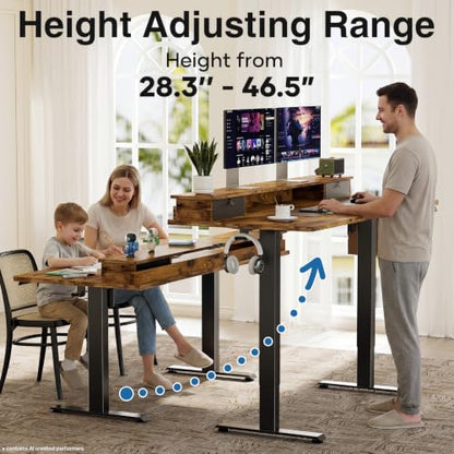 47x28 in Electric Standing Desk with Drawers, Adjustable Table, Brown, view 6