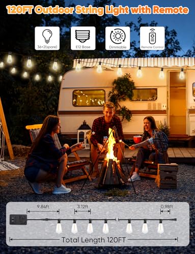 120FT LED Outdoor String Lights with Remote, view 6