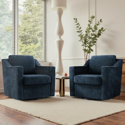 Swivel Accent Chairs Set of 2, Chenille Armchair with Lumbar, Navy | Comfortable Upholstered | Modern Reading Seat | Solid Wood Frame | High-Resilience Foam Padding | For Living Room, Bedroom