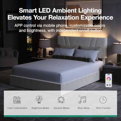 Queen Lift Up Storage Bed Frame/Charging Station/LED Light, White, view 4