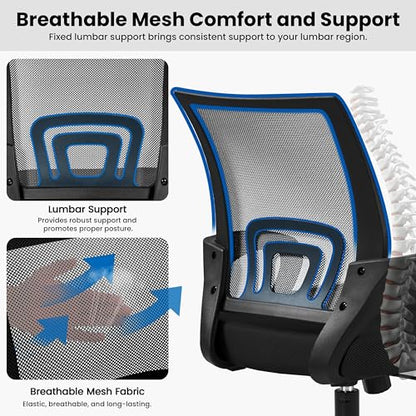 Mid Back Mesh Computer Office Desk Chair Adjustable Swivel, Black, view 6