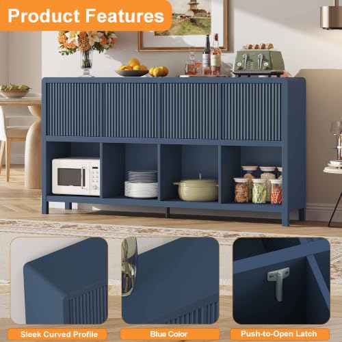 8 Cube Bookcase with 4 Doors, 57 Inch Wooden Bookshelf with Storage Cabinet, view 5