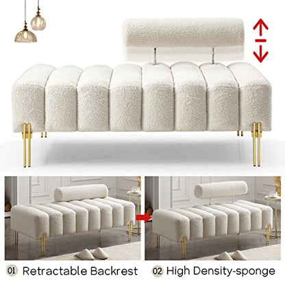 53.2" Modern Loveseat Sofa Couch, Upholstered Accent Sofa with Golden Legs and Adjustable Backrest, Small Teddy Fleece Couches for Bedroom, Living Room, Compact Small Space (Beige Teddy)
