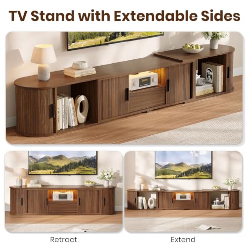 TV Stand, Extendable Media Console with Sliding Storage Doors, view 5