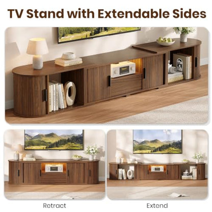 TV Stand, Extendable Media Console with Sliding Storage Doors, view 5