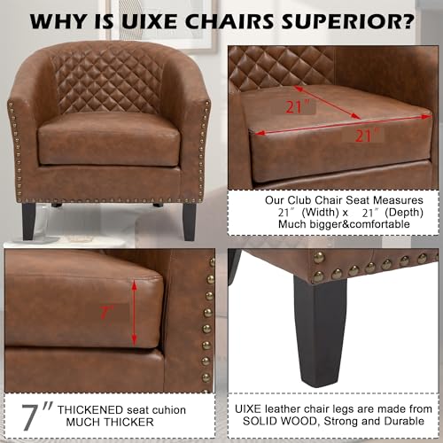 Faux Leather Barrel Accent Chairs Set of 6, Modern Club Upholstered Arm Chair, Comfy Armchair Nailed Trim Living Room Single Sofa Reading Seat Bedroom Side Sitting for Office, Brown