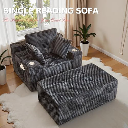 66" Chaise Lounge Chair Indoor, Oversized Boneless Single Sleeeper Couch Bed, view 4