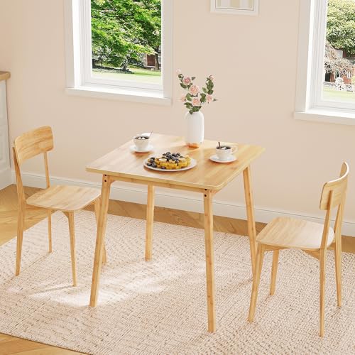 Bamboo Dining Table, Square Dining Table for 2, 27.6" Kitchen Table for Small Space, Writing Table, Easy to Assemble, for Dining Room, Living Room, Office, Kitchen, Natural YL70CZ01G1