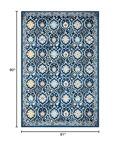 SAFAVIEH Evoke Collection Area Rug - 5'3" x 7'6", Royal & Ivory, Shabby Chic Oriental Design, Non-Shedding & Easy Care, Ideal for High Traffic Areas in Living Room, Bedroom (EVK210A)