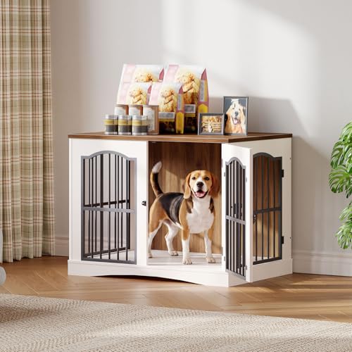 31.5" Wooden Dog Crate Furniture, Heavy Duty Dog Kennel Indoor with 3 Doors, view 4
