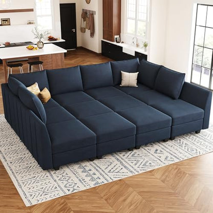 Oversized Modular Sectional Couch Sleeper Sofa with Storage Velvet Sectional Sofa Bed for Living Room, 12 Seats, Blue
