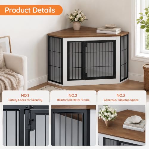 Corner Dog Crate Furniture, Decorative Dog Kennel End Table, view 4