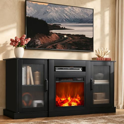 Fireplace TV Stand for 65 in TVs, Media Console with Storage, Black, view 2