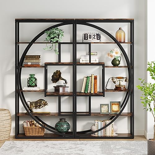 Tribesigns Bookshelf, Industrial 5-Tier Etagere Bookcase, 70.8 inch Tall Bookshelf with 8 Open Storage Shelf, Book Shelf Display Tack Shelving Unit for Home Office Living Room, Rustic Brown