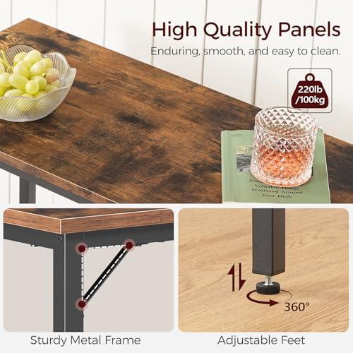 Narrow Bar Table, 63-Inch Pub Table for Dining Room, Counter Bar Tables with Sturdy Metal Frame, Connectable Bar Table, Multifunctional Console Table, Rustic Brown BTHR1601