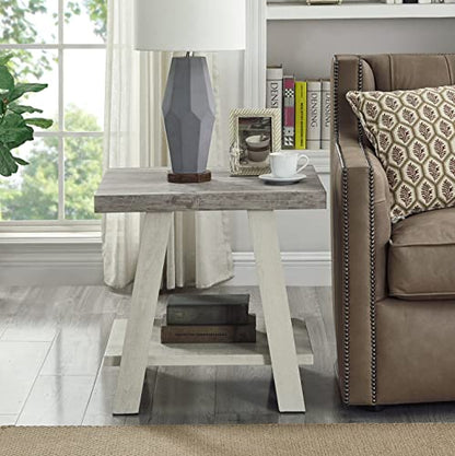 Athens Contemporary Two-Tone Wood Shelf End Table, Weathered Gray and Beige
