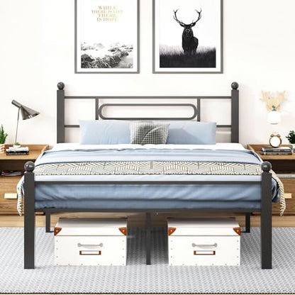 Black Metal Full Size Bed Frames with Headboard, Heavy-Duty Metal Slats Support, view 2