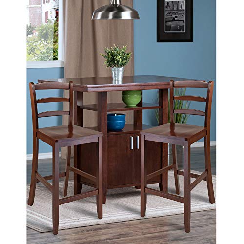 Wood Perrone High Table Set | Expandable Dining Solution | 2 Stools | Walnut Finish | Space-Saving | 160lbs Weight Limit (94744-VV)