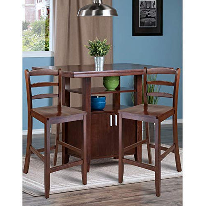 Wood Perrone High Table Set | Expandable Dining Solution | 2 Stools | Walnut Finish | Space-Saving | 160lbs Weight Limit (94744-VV)