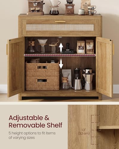 VASAGLE Boho Buffet Cabinet with Rattan-Look Doors, Adjustable Shelf, view 6