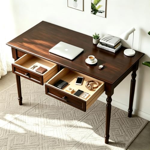 Walnut Writing Desk with Drawers, 39.4" French Country Style (2 Drawers), view 3