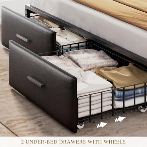 Queen Black Bed with Drawers and Charger, view 6