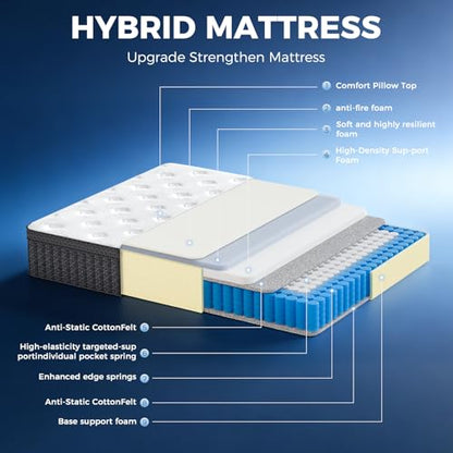 ailis Queen Mattress, 14 Inch Queen Hybrid Mattress in a Box, view 3
